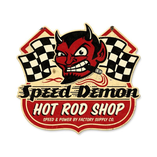 Speed Demon HRShop, Automotive, Shield Metal Sign, 15 X 13 Inches