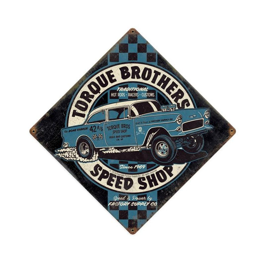 Torque Bros SpeedShop, Automotive, Vintage Metal Sign, 12 X 12 Inches
