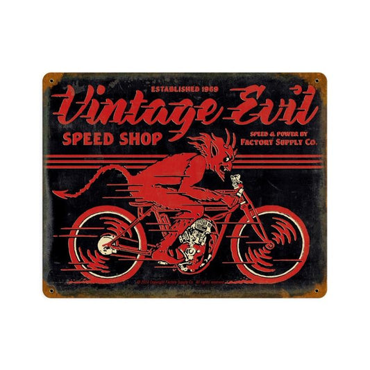 Vintage Evil, Motorcycle, Vintage Metal Sign, 15 X 12 Inches