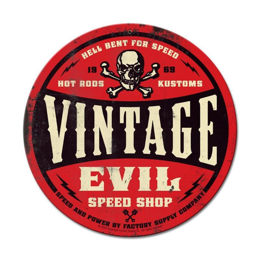 VE002 Red Round, Automotive, Round Metal Sign, 14 X 14 Inches