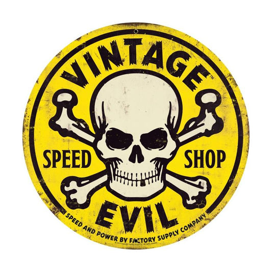 Vintage Evil yellow skull 28ƒ?, Automotive, Round Metal Sign, 28 X 28 Inches