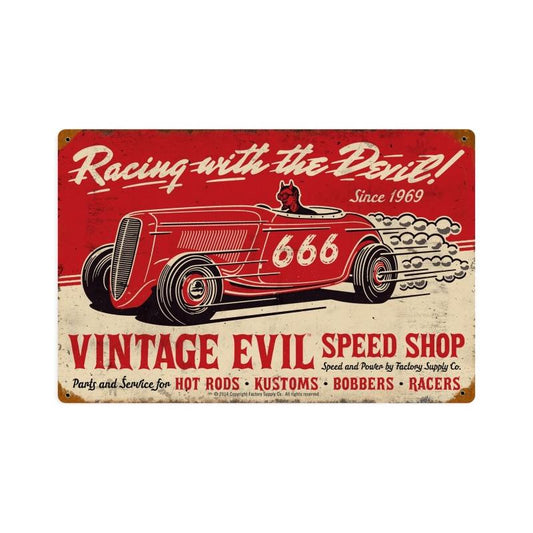 Vintage Evil racing devil 18ƒ?, Automotive, Vintage Metal Sign, 18 X 12 Inches