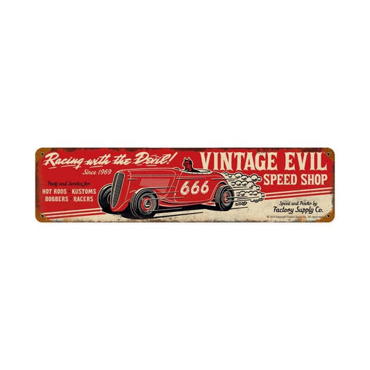 Vintage Evil racing devil 20ƒ?, Automotive, Vintage Metal Sign, 20 X 5 Inches