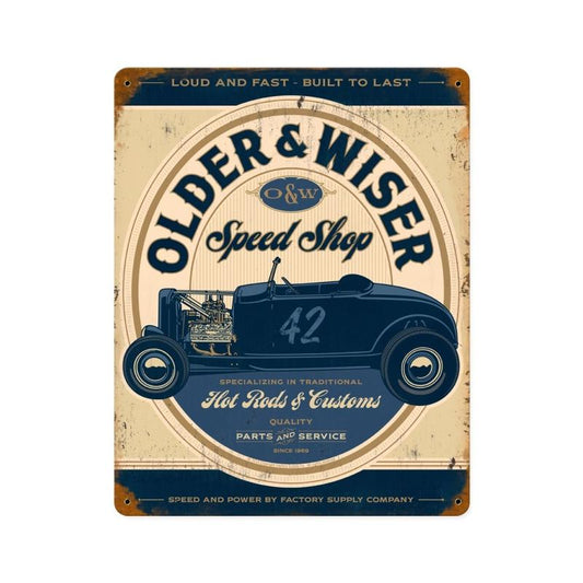 Older and Wiser Speed Shop vintage blue 15ƒ?, Automotive, Vintage Metal Sign, 12 X 15 Inches