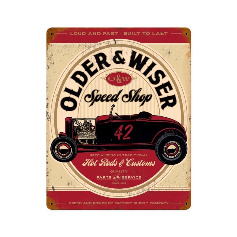 Older and Wiser Speed Shop vintage red 15ƒ?, Automotive, Vintage Metal Sign, 12 X 15 Inches
