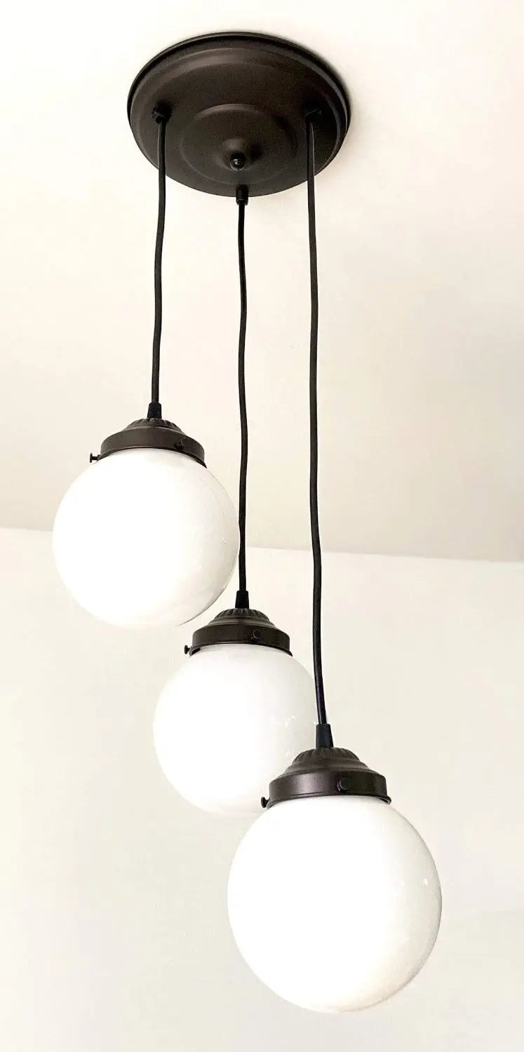 Milk Glass Chandelier Pendant Trio