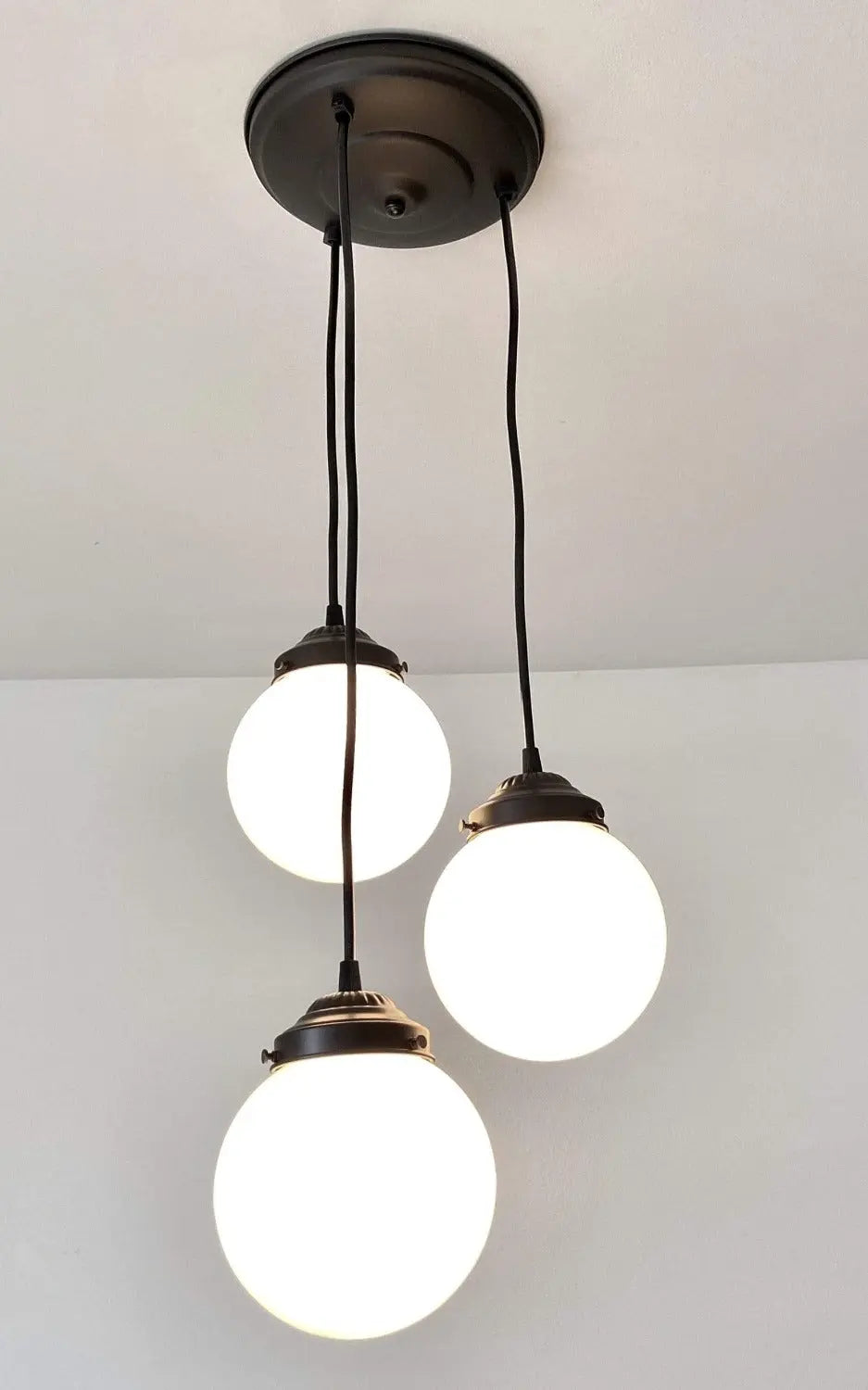 Milk Glass Chandelier Pendant Trio