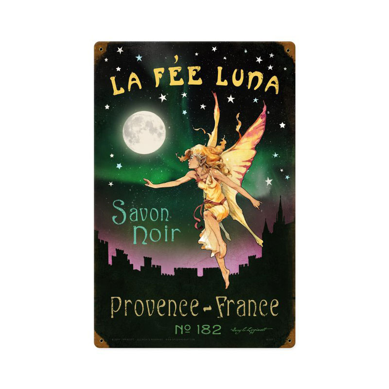 La Fee Luna, Home and Garden, Vintage Metal Sign, 12 X 18 Inches