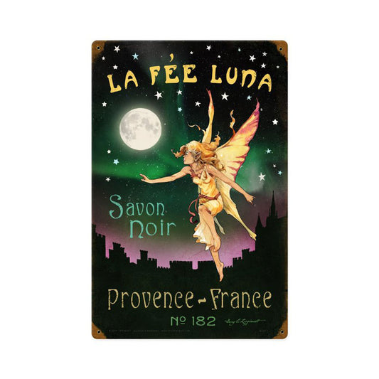 La Fee Luna, Home and Garden, Vintage Metal Sign, 12 X 18 Inches