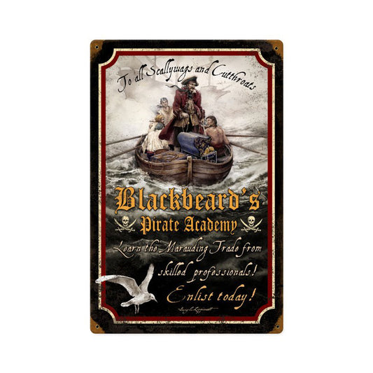 Pirate Academy, Humor, Vintage Metal Sign, 12 X 18 Inches
