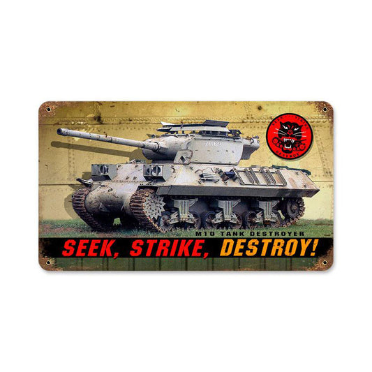 Seek Strike Destroy, Allied Military, Vintage Metal Sign, 8 X 14 Inches