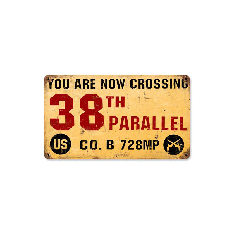38th Parallel, Allied Military, Vintage Metal Sign, 8 X 14 Inches
