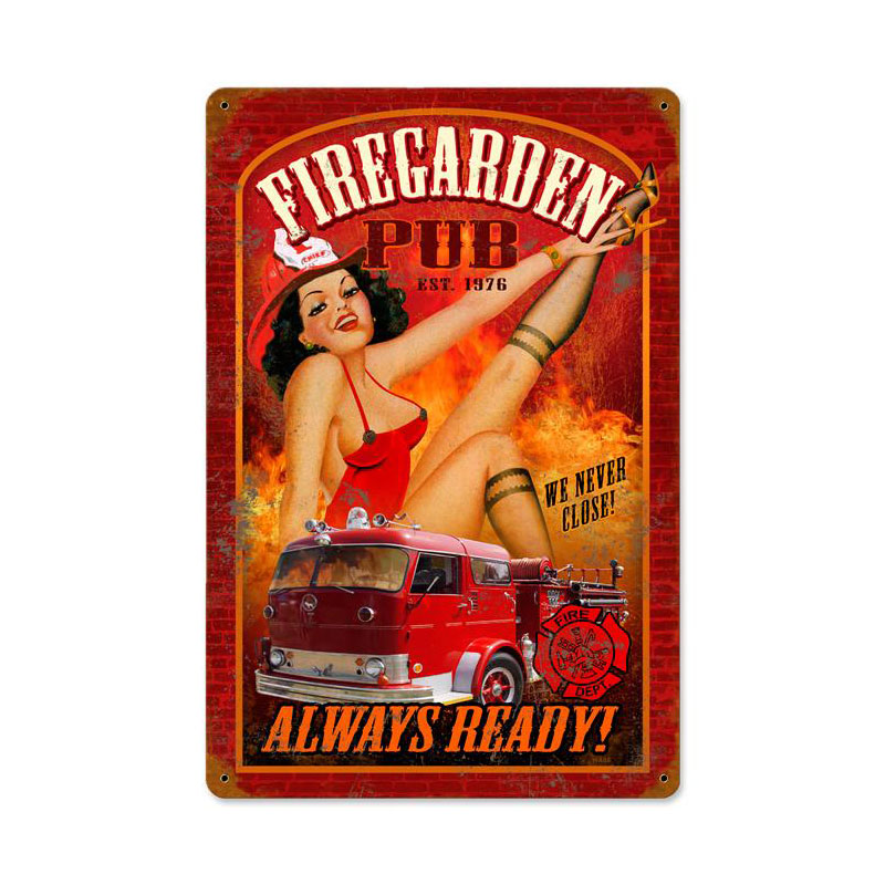 Fire Garden, Pinup Girls, Vintage Metal Sign, 18 X 12 Inches
