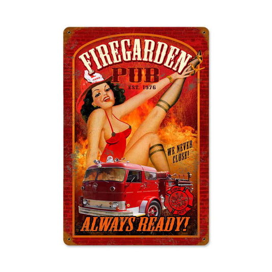Fire Garden, Pinup Girls, Vintage Metal Sign, 18 X 12 Inches