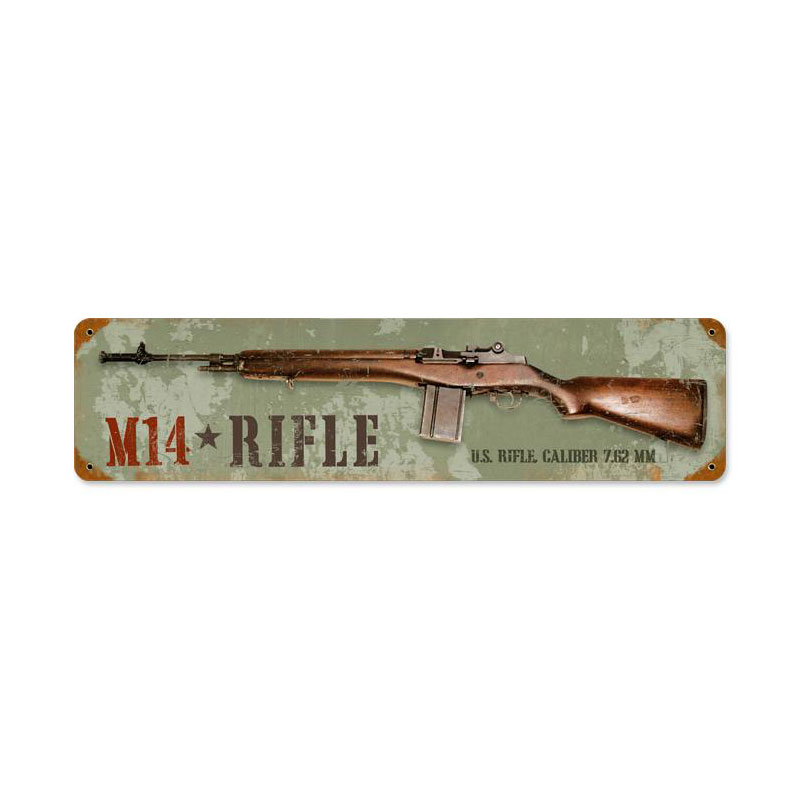 M14 Rifle, Allied Military, Vintage Metal Sign, 5 X 20 Inches