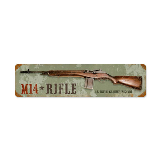 M14 Rifle, Allied Military, Vintage Metal Sign, 5 X 20 Inches