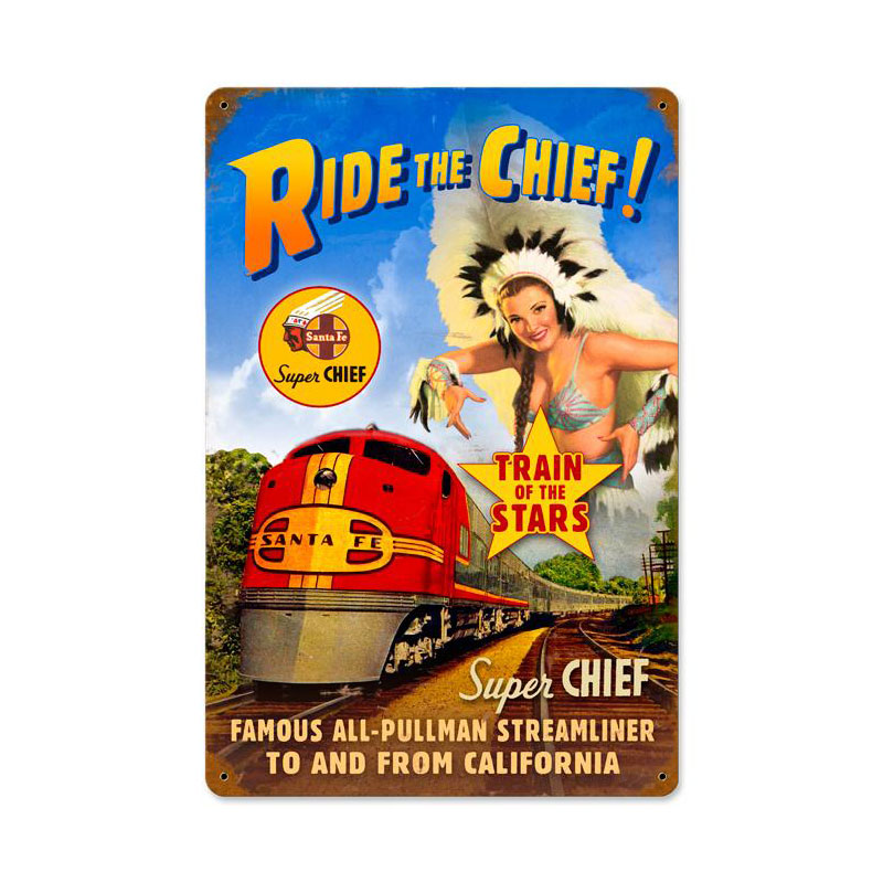 Super Chief, Pinup Girls, Vintage Metal Sign, 18 X 12 Inches