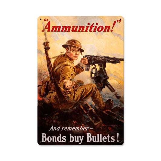 Ammunition, Allied Military, Vintage Metal Sign, 18 X 12 Inches