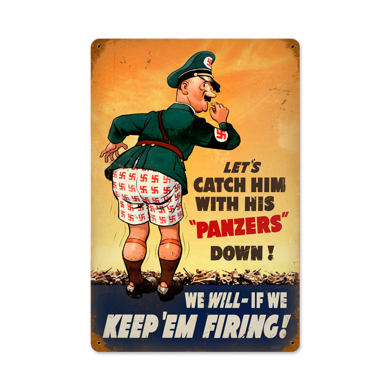 Panzers Down, Allied Military, Vintage Metal Sign, 12 X 18 Inches