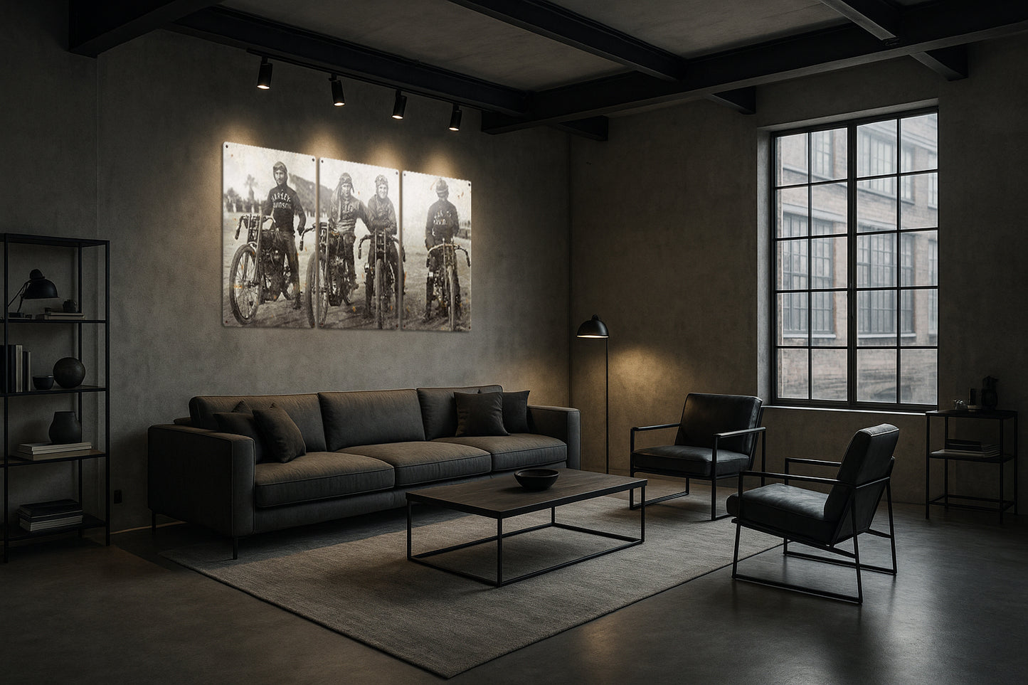 Harley Davidson Wall Art, Wrecking Crew, Vintage Photo, Triptych METAL Sign, Optional Reclaimed Barn Wood Frame