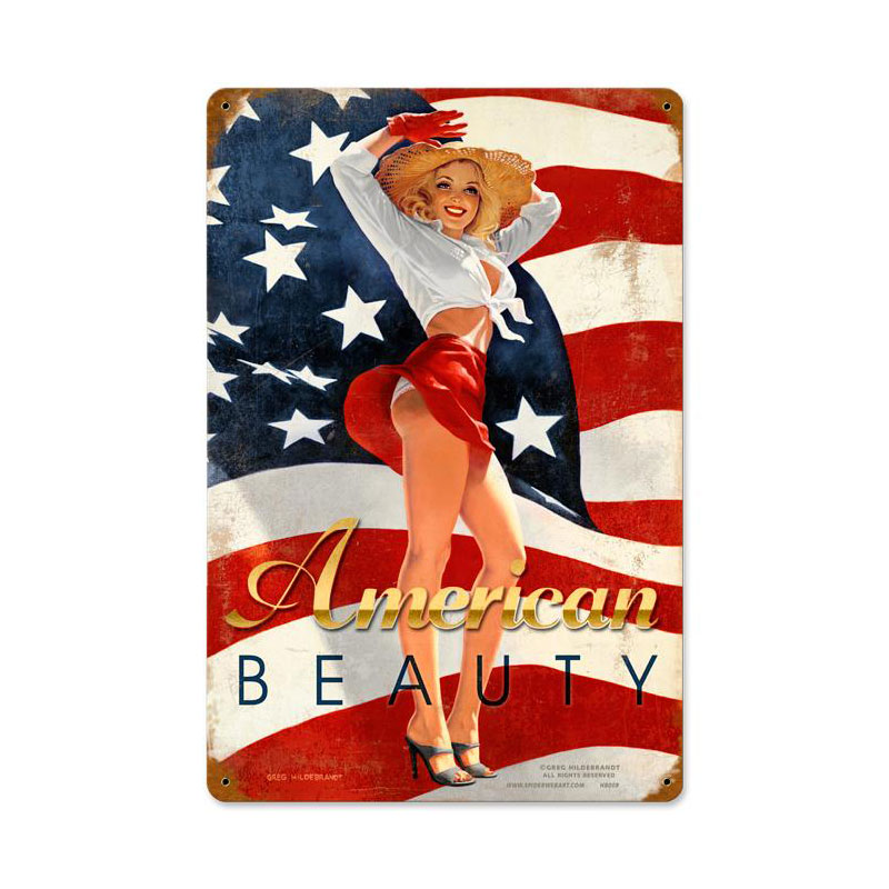 American Beauty, Pinup Girls, Vintage Metal Sign, 12 X 18 Inches