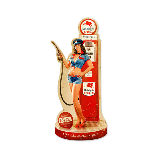 Gas Pump Girl, Pinup Girls, Custom Metal Shape, 13 X 26 Inches