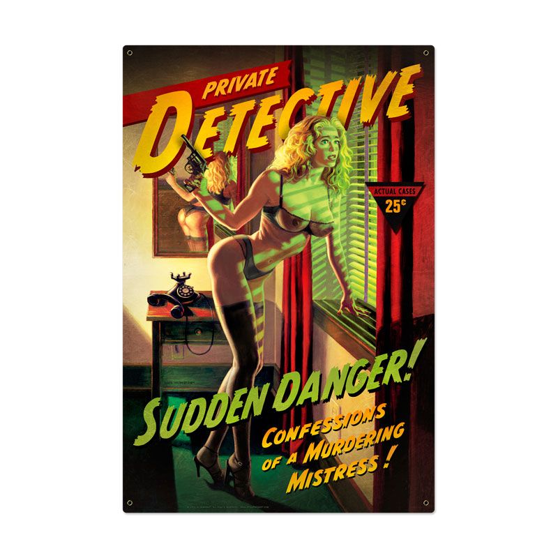 Sudden Danger, Pinup Girls, Metal Sign, 24 X 36 Inches