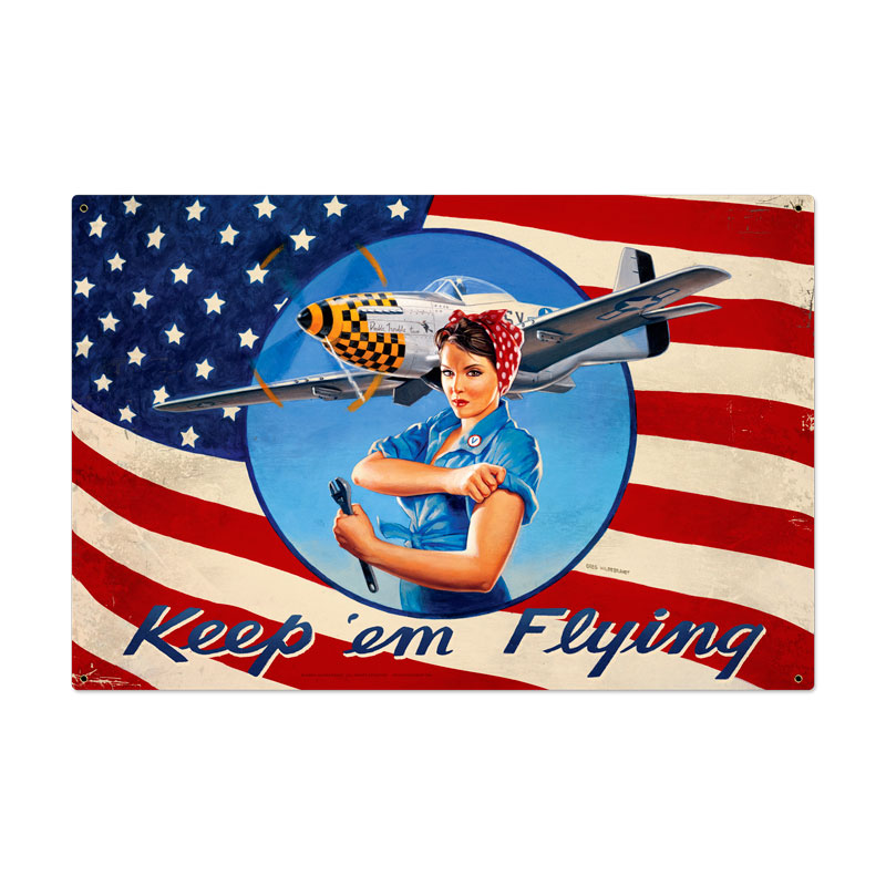 Keep Em Flying, Pinup Girls, Metal Sign, 36 X 24 Inches