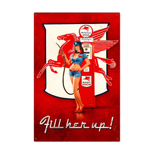 Fill Her Up, Pinup Girls, Metal Sign, 24 X 36 Inches
