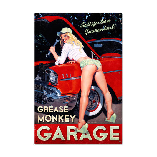 Grease Monkey, Pinup Girls, Metal Sign, 24 X 36 Inches