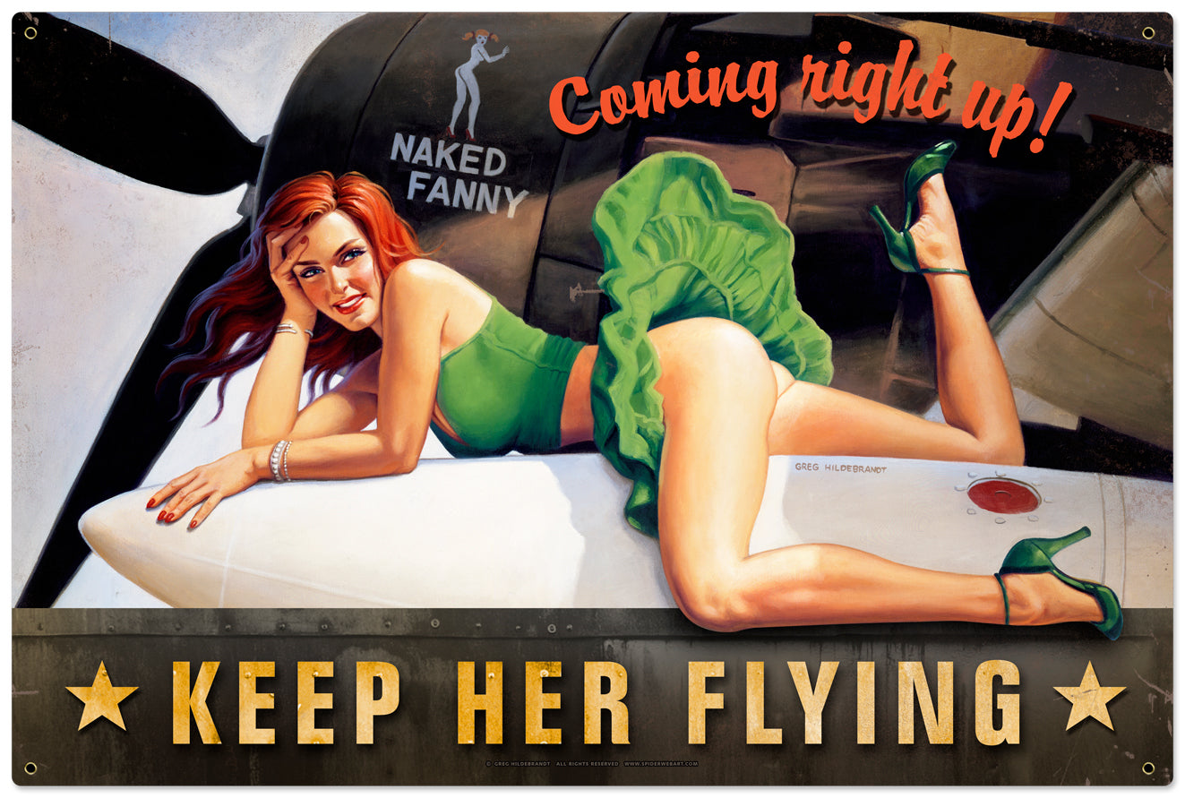 Keep Her Flying, Pinup Girls, Metal Sign, 36 X 24 Inches