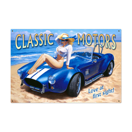 Classic Motors, Pinup Girls, Metal Sign, 36 X 24 Inches
