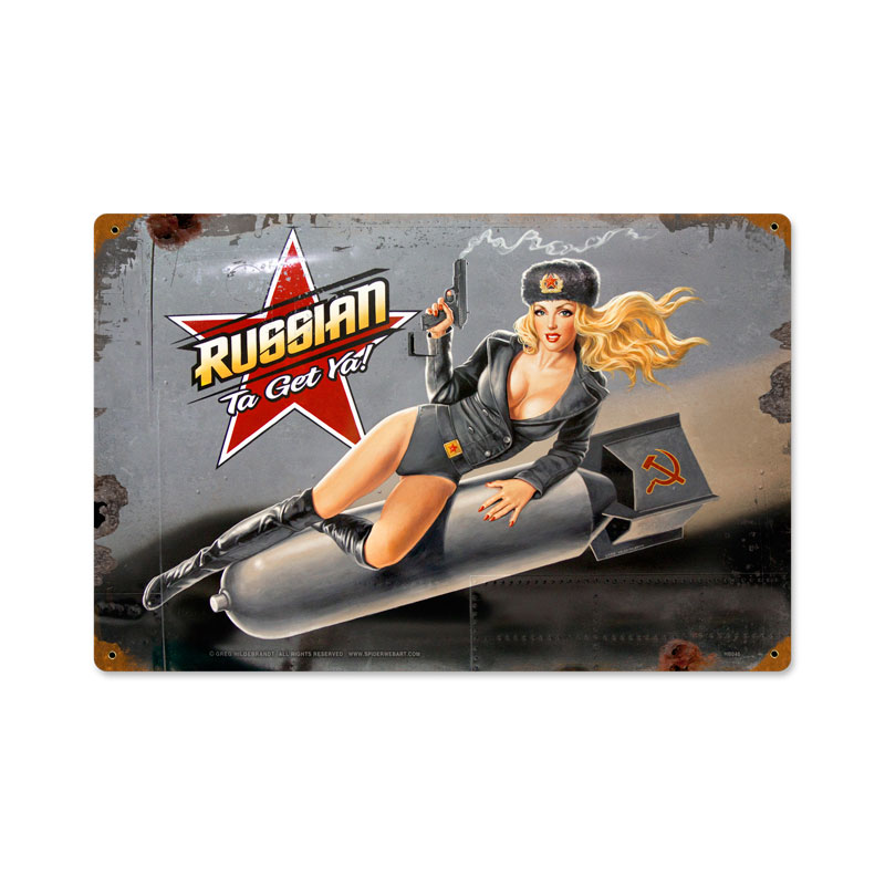 Russian Nose Art, Pinup Girls, Vintage Metal Sign, 18 X 12 Inches