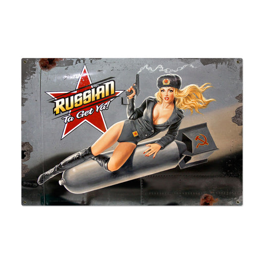 Russian Nose Art, Pinup Girls, Metal Sign, 36 X 24 Inches