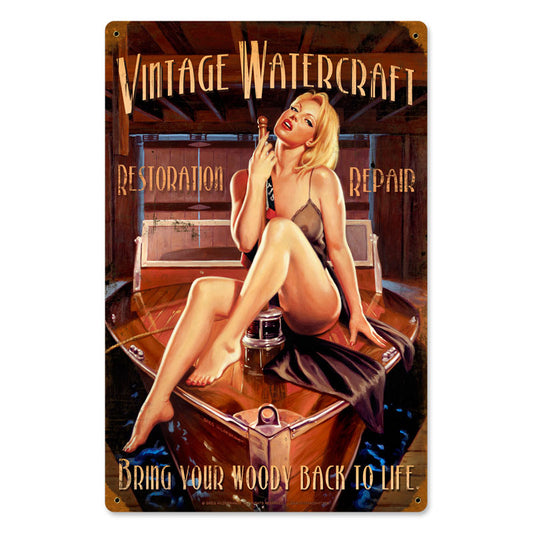Vintage Watercraft, Pinup Girls, Vintage Metal Sign, 12 X 18 Inches