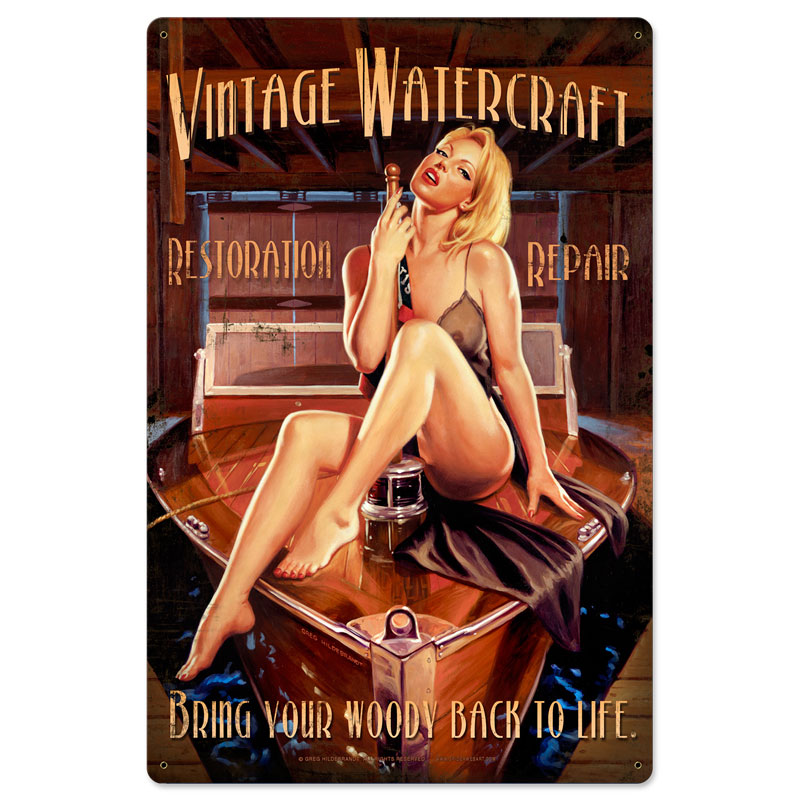 Vintage Watercraft, Pinup Girls, Metal Sign, 24 X 36 Inches