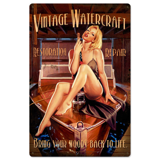 Vintage Watercraft, Pinup Girls, Metal Sign, 24 X 36 Inches