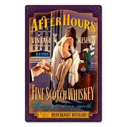 After Hours Scotch, Pinup Girls, Metal Sign, 24 X 36 Inches