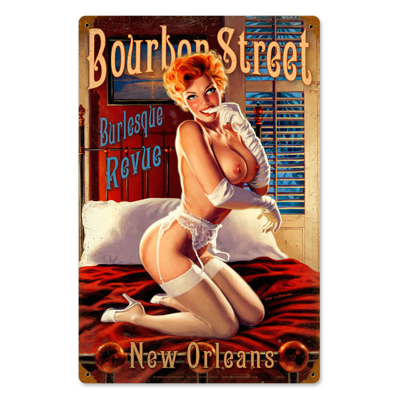 Bourbon Street, Pinup Girls, Vintage Metal Sign, 12 X 18 Inches