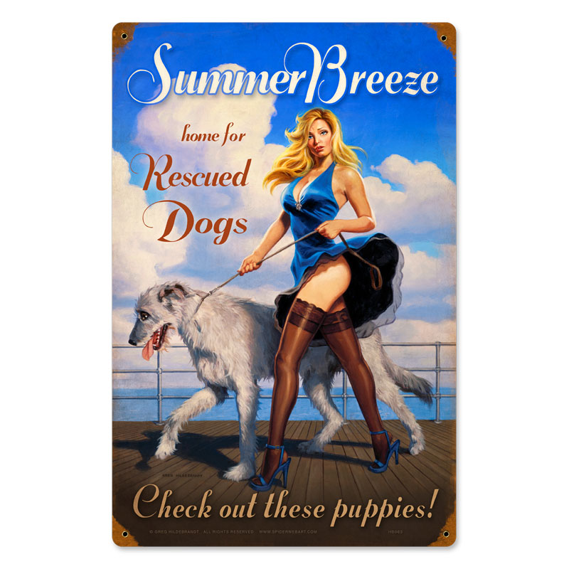 Summer Breeze, Pinup Girls, Vintage Metal Sign, 12 X 18 Inches
