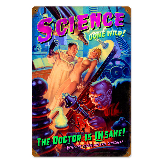 Science Gone Wild, Pinup Girls, Vintage Metal Sign, 12 X 18 Inches