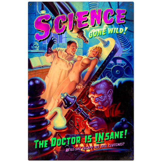 Science Gone Wild, Pinup Girls, Metal Sign, 24 X 36 Inches