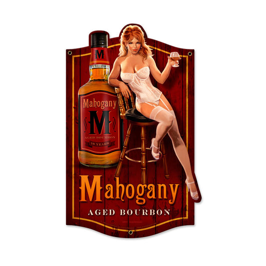 Mahogany Bourbon, Pinup Girls, Custom Metal Shape, 12 X 19 Inches