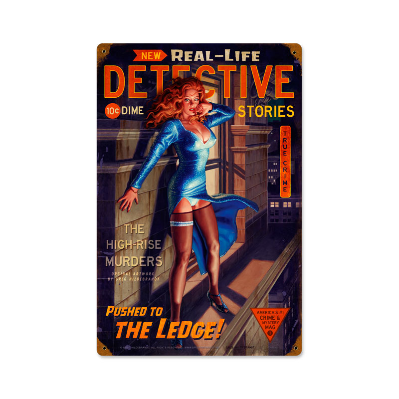 The Ledge, Pinup Girls, Vintage Metal Sign, 12 X 18 Inches