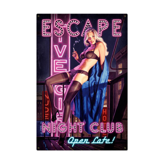 Escape Night Club, Pinup Girls, Metal Sign, 24 X 36 Inches