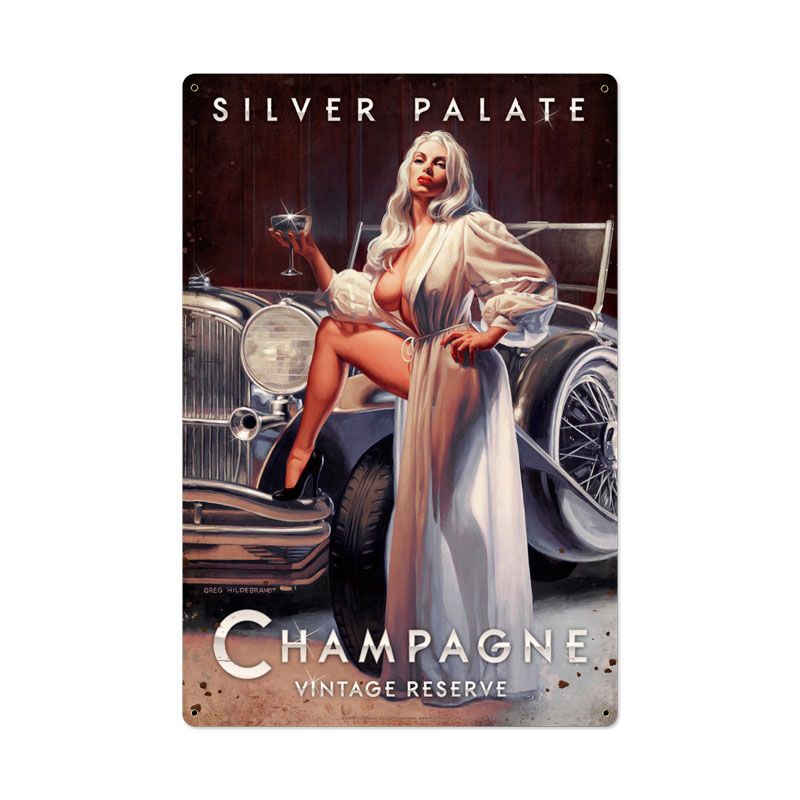 Silver Palate Champagne, Pinup Girls, Metal Sign, 24 X 36 Inches