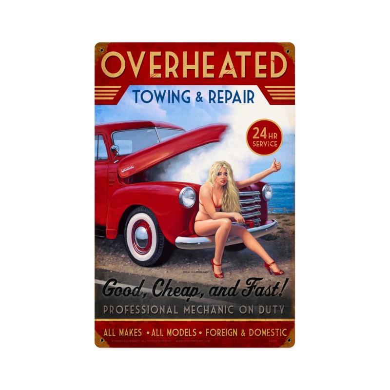 OVERHEATED REPAIR, Pinup Girls, Metal Sign, 12 X 18 Inches