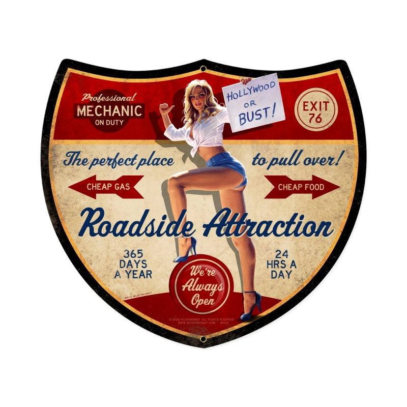 Roadside Attraction, Pinup Girls, Custom Metal Shape, 17 X 15 Inches