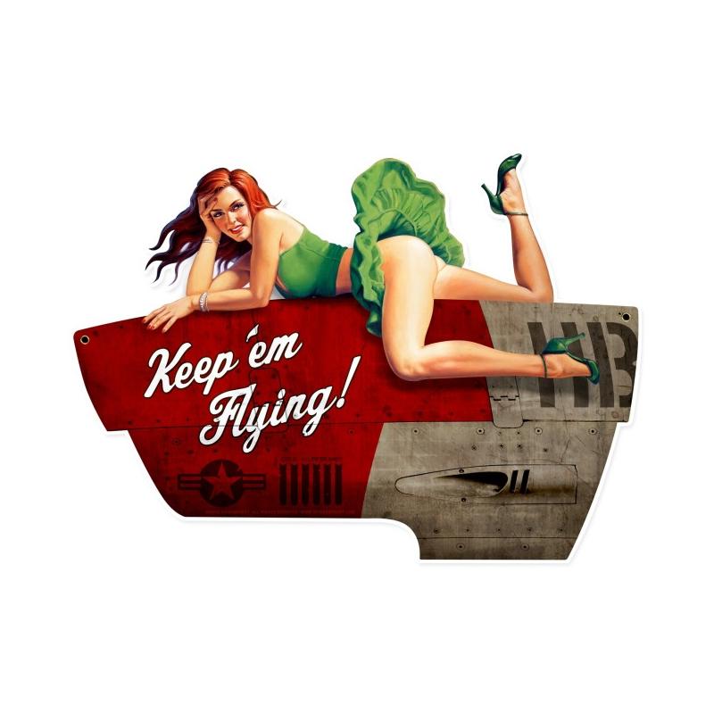 Keep em Flying XL, Pinup Girls, Custom Metal Shape, 35 X 25 Inches