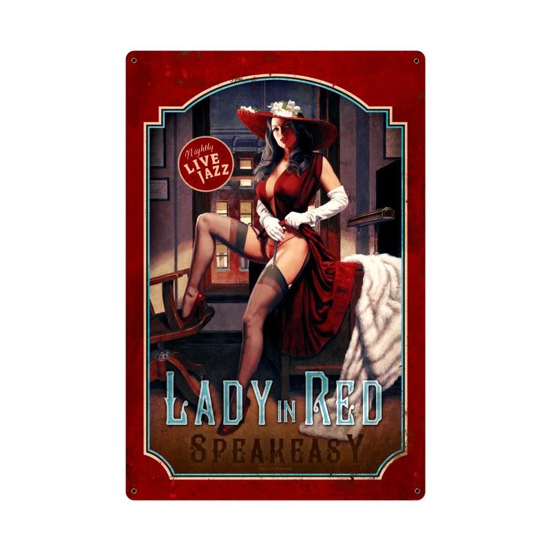 Lady In Red, Pinup Girls, Metal Sign, 24 X 36 Inches